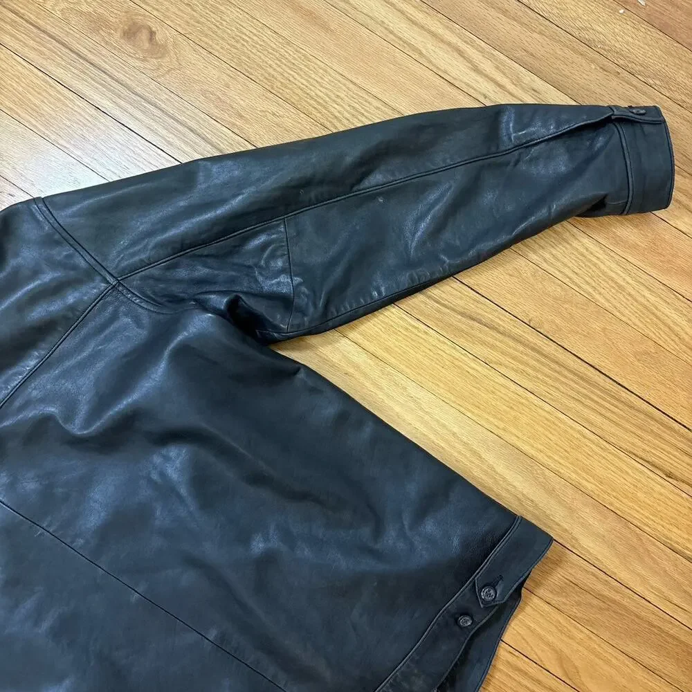 Polo Ralph Lauren Leather Jacket Men’s Size L Zip Front Plaid Lined *Flaw Read - Picture 13 of 16